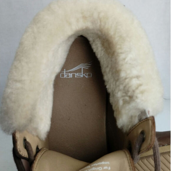 Dansko Bailee Lace Up Bootie size 38 US 7.5 8 brown leather fleece trim - Picture 8 of 9